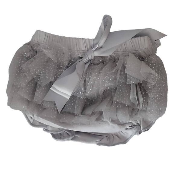 Baby Girls Gray Sparkle Ruffle Bloomers With Gray Satin Ribbon Bow XS - Picture 1 of 3